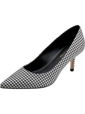 Womens Black White Houndstooth Pointed Toe Alola Casual Pumps Pull On Heel Shoes